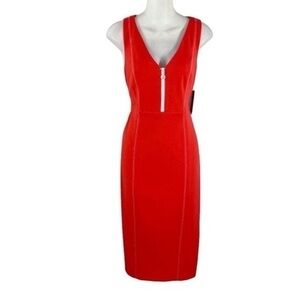 NWT Donna Morgan scarlet red contrast white zipper sleeveless sheath dress 8 Q21